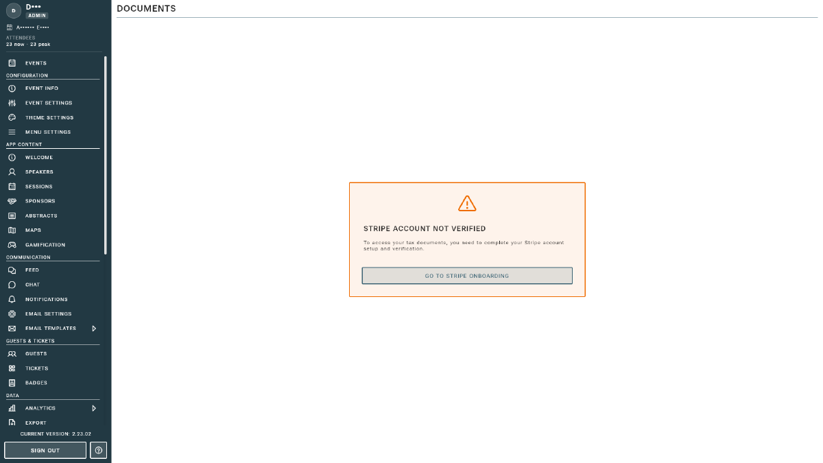 Stripe documents view embedded in the console