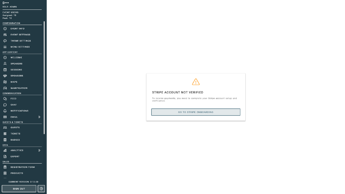 Stripe payments view embedded in the console